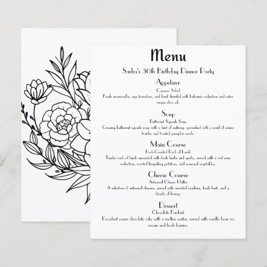 Menu de fête glamour or rose (Devant / Derrière)