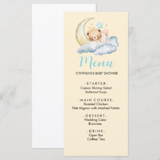 Menu de fête prénatale pour garçon ourson de rêve 