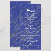 Menu de fête rayé en marbre bleu et argent moderne (Devant / Derrière)