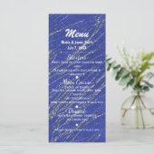 Menu de fête rayé en marbre bleu et argent moderne (Debout devant)