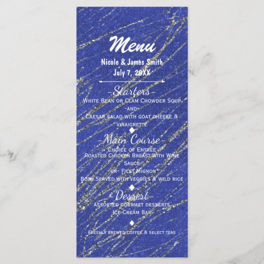 Menu de fête rayé en marbre bleu et argent moderne (Devant)