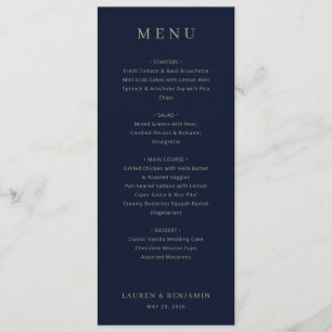 Menu de gala élégant marine