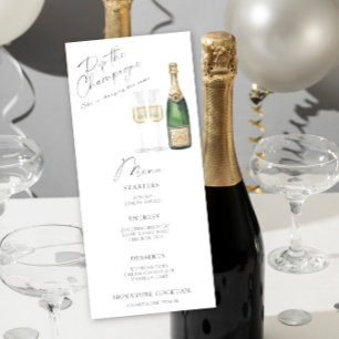 Menu de la baby shower avec champagne