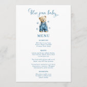 Menu de la Baby Shower Bébé Jean Bleu (Devant)