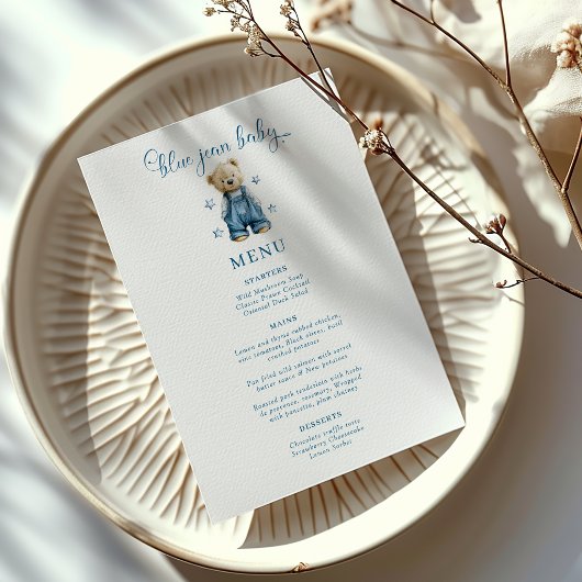 Menu de la Baby Shower Bébé Jean Bleu