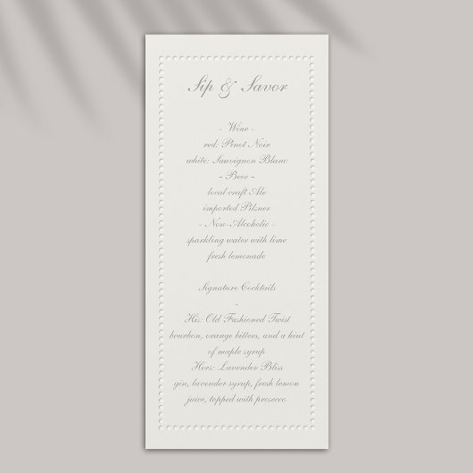 Menu de la barre de Mariage de cadre de perles en