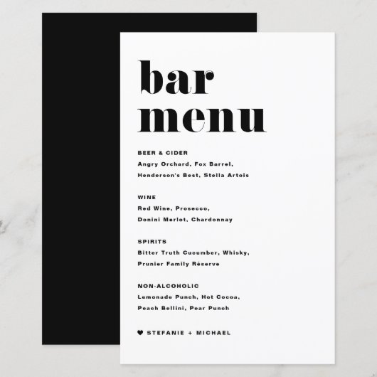 Menu de la barre de Mariage de la typographie rétr (Devant / Derrière)