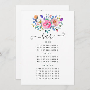 Menu de la barre de mariage florale rose chaud