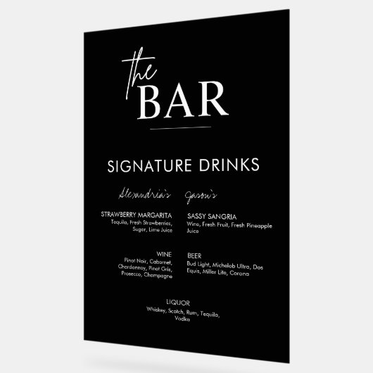Menu de la barre des boissons de signature Mariage (Angle)