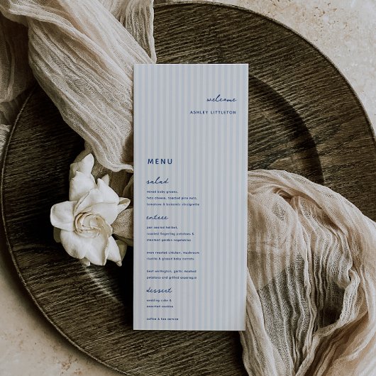 Menu de la carte de Mariage bleu blanc