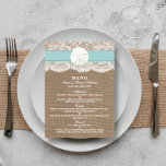 Menu de la collection de Mariages de dollars de sa<br><div class="desc">La collection de mariage de plage de sable turquoise dollar est un design époustouflant avec un bel arrière - plan rustique effet burlap avec un habillage romantique vintage effet dentelle blanche terminé avec un dollar de sable étonnant et ruban turquoise. Ces cartes de menu peuvent être personnalisées pour votre occasion...</div>