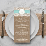 Menu de la collection de Mariages de dollars de sa<br><div class="desc">La collection de mariage de plage de sable turquoise dollar est un design époustouflant avec un bel arrière - plan rustique effet burlap avec un habillage romantique vintage effet dentelle blanche terminé avec un dollar de sable étonnant et ruban turquoise. Ces cartes de menu peuvent être personnalisées pour votre occasion...</div>