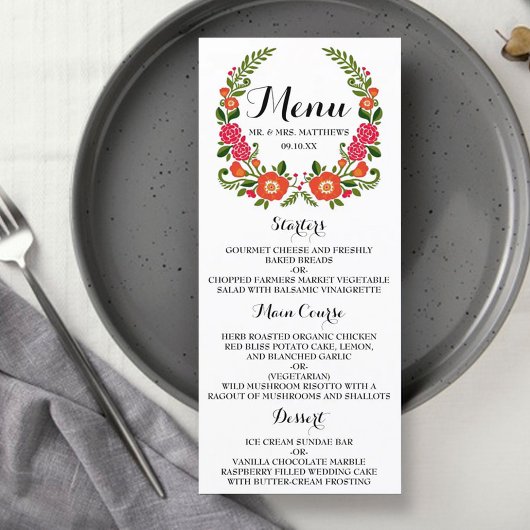 Menu de la collection Mariage d'été de Bohême