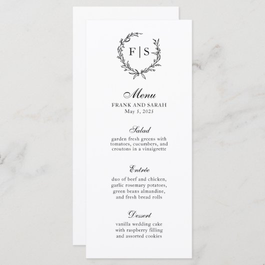 Menu de la couronne monogramme traditionnel noir e (Devant / Derrière)