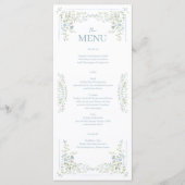Menu de la douche de mariée florale bleue botaniqu (Devant)