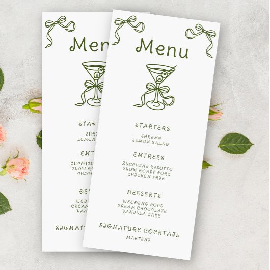 Menu de la douche de mariée Martini Bow