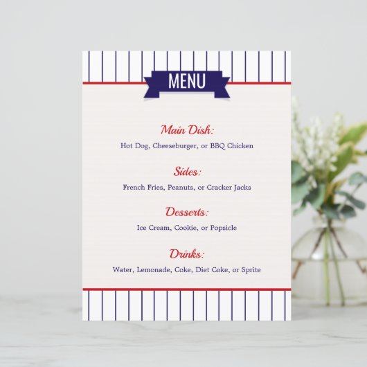 Menu de la fête à thème de baseball (Debout devant)