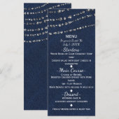 Menu de la fête Blue Denim & Diamonds Sparkle Blin (Devant / Derrière)