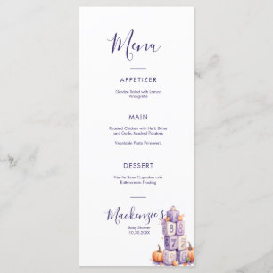 Menu de la fête de baby shower Purple Pumpkin