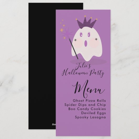 Menu de la fête de costume de fantôme mignon Hallo (Devant / Derrière)