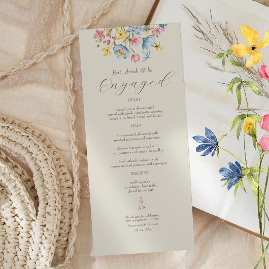 Menu de la fête de fiançailles florale de jardin