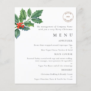 Menu de la fête de Noël avec logo de Holly Berries