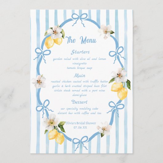 Menu de la Fête des mariées côtière de citron d'ét (Devant)