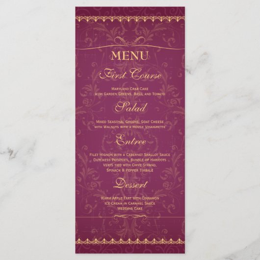 Menu de la framboise foncée et de l'or élégant mar (Devant)
