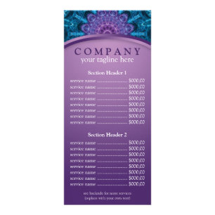 Menu de la liste de prix du mandala de fleurs pour