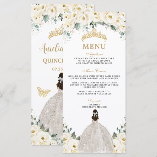 Menu de la Princesse Fleur de Rose en Ivoire Blanc (Devant / Derrière)