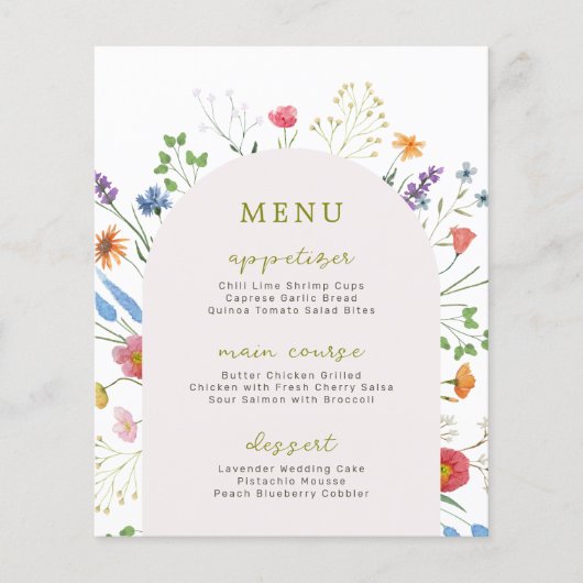 Menu de la réception de mariage champêtre aux fleu (Devant)