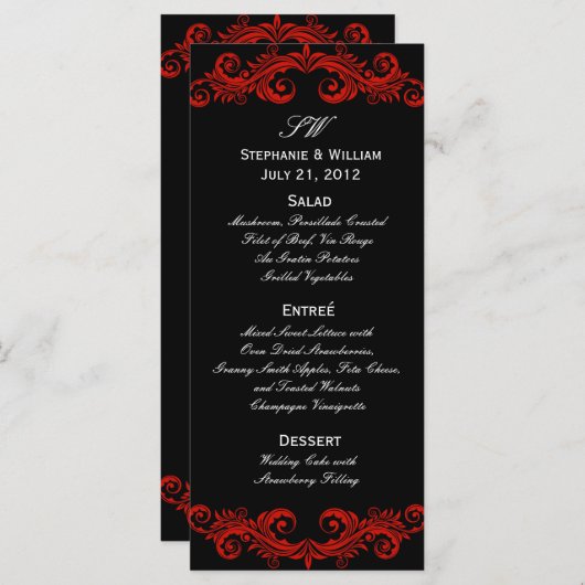 Menu de la réception de mariage rouge et noir (Devant / Derrière)