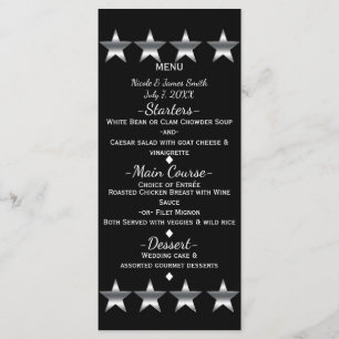 Menu de la soirée Glamour Hollywood Stars Noir et