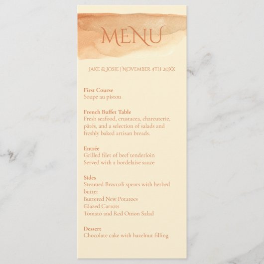 Menu de la table de couleur d'eau moderne (Devant)