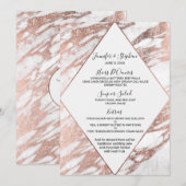 Menu de marbre moderne blanc de mariage d'or rose (Devant / Derrière)