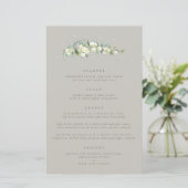 Menu de mariage 4 services Greige Snowberry + Euca (Debout devant)