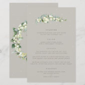 Menu de mariage 4 services Greige Snowberry + Euca (Devant / Derrière)