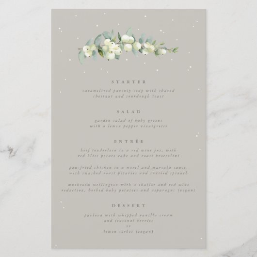 Menu de mariage 4 services Greige Snowberry + Euca (Devant)