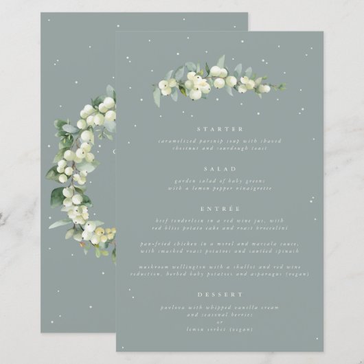 Menu de mariage à 4 plats Seafoam Snowberry + Euca (Devant / Derrière)