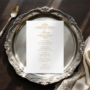 Menu de mariage à cadre doré élégant blanc
