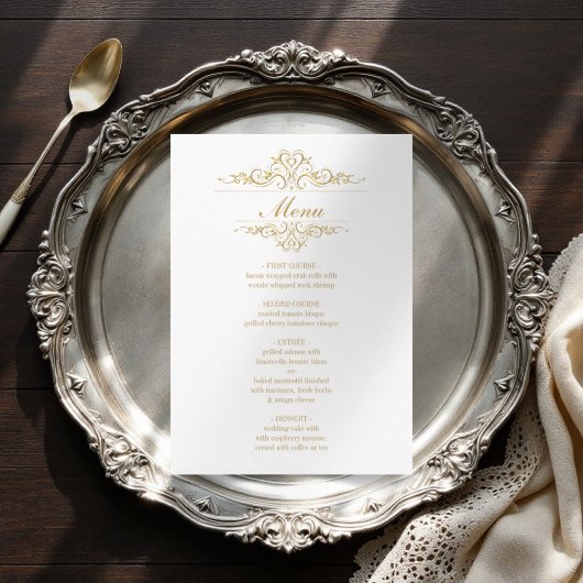 Menu de mariage à cadre doré élégant blanc