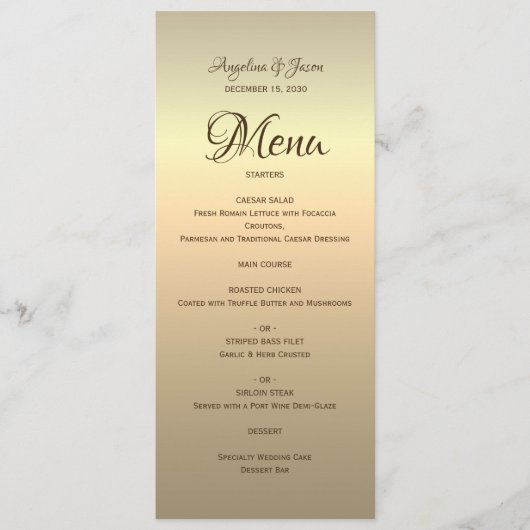 Menu de mariage à calligraphie dorée élégante (Devant)
