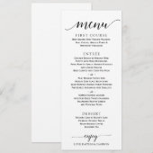 Menu de mariage à calligraphie romantique | 4 x 9 (Devant / Derrière)