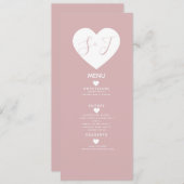 Menu de mariage à cœur blanc minimal rose (Devant / Derrière)