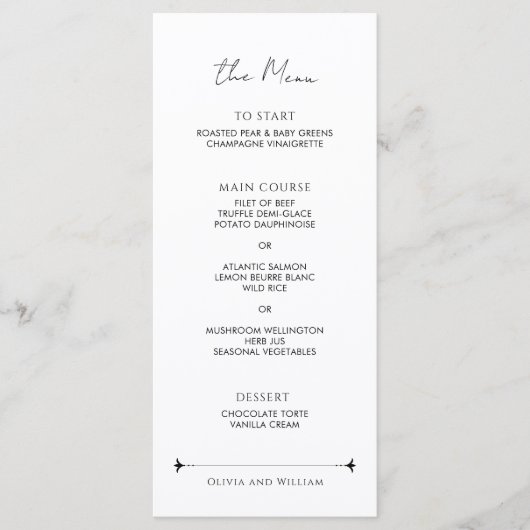 Menu de mariage à écriture minimaliste moderne (Devant)