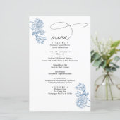 Menu de mariage à écriture moderne florale bleue v (Debout devant)