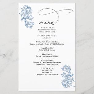 Menu de mariage à écriture moderne florale bleue v