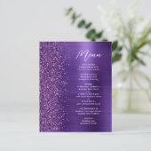 Menu de mariage à écriture pailletée violet glamou (Debout devant)