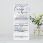 Menu de mariage à écriture signature Flocons de ne (Debout devant)