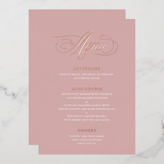 Menu de mariage à feuille d'or véritable Calligrap (Recto/Verso)